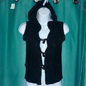 Women's knit sweater vest with hoodie